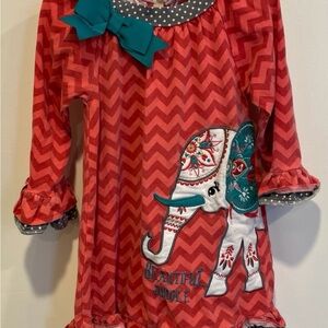 Counting Daisies Beautiful Jungle Red Long Sleeve Dress w/ White Elephant Size 5
